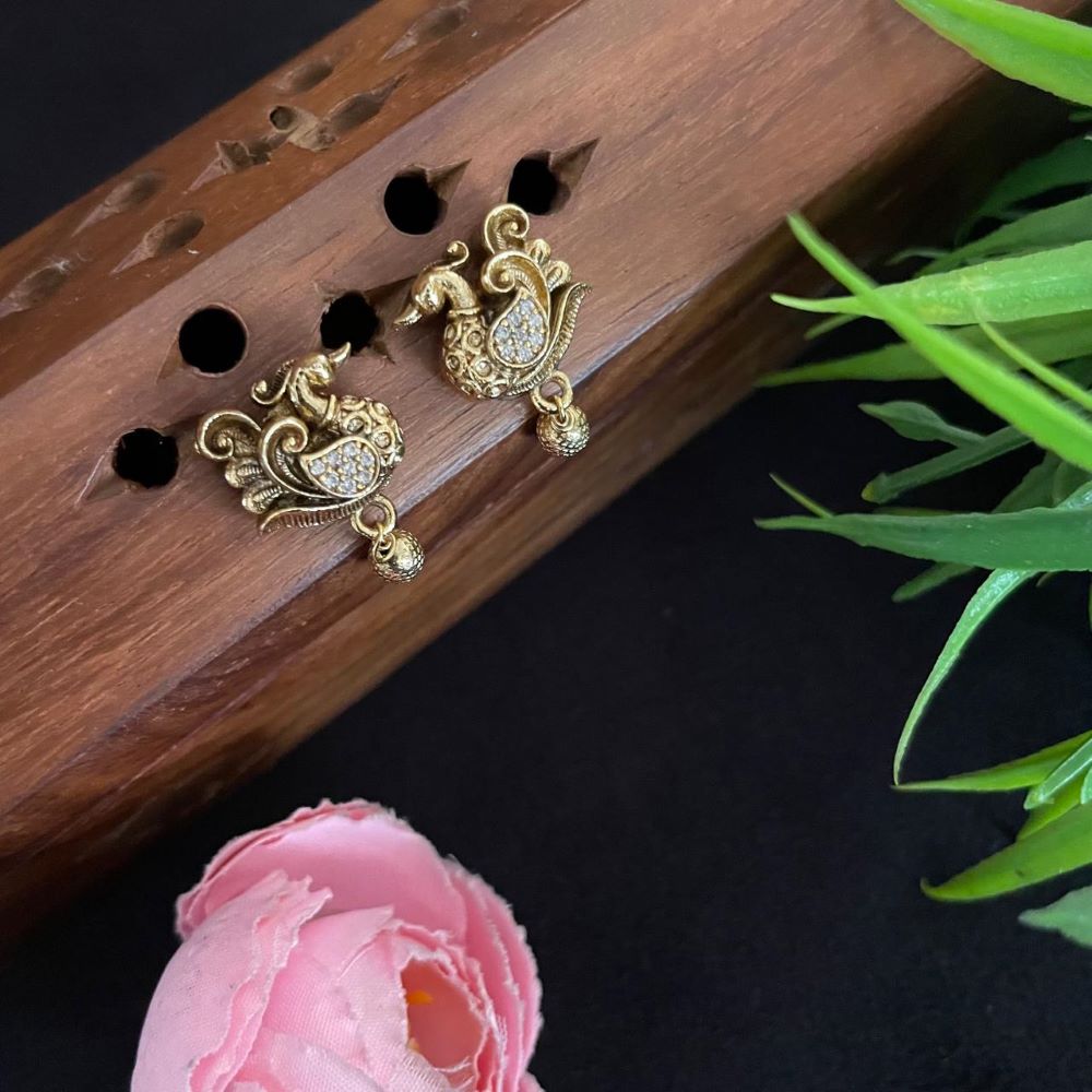 ANTIQUE GOLD PLATED PEACOCK EARRINGS