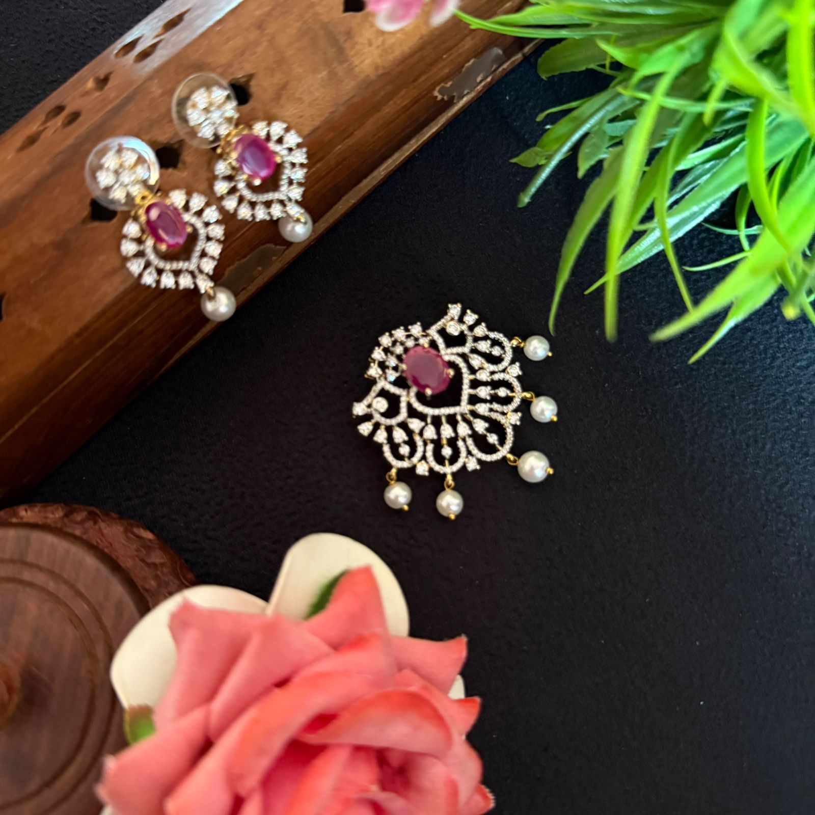DIMOND REPLICA  PENDANT WITH EARRINGS